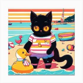 Black Cat On The Beach Canvas Print