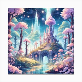 A Fantasy Forest With Twinkling Stars In Pastel Tone Square Composition 296 Canvas Print