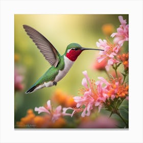 Ruby Throated Hummingbird Purposefully Extracting Nectar From An Array Of Spectral Flowers Settled 376854741 Canvas Print