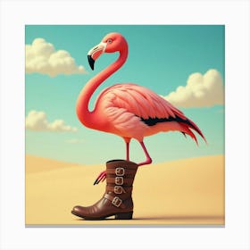 Flux Dev A Vibrant Pink Flamingo Stands On One Leg Wearing A W 2 Canvas Print