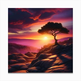 Lone Tree At Sunset Canvas Print