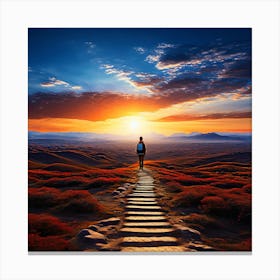 Man Walking On A Path At Sunset Canvas Print