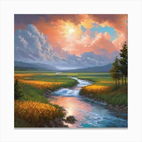 sun raise ,A Landscape Painting With art print Canvas Print