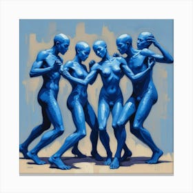 Blue People Cut Out Dancing Art Print Canvas Print