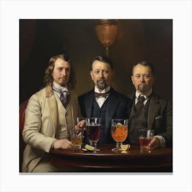 Three Men At A Table Canvas Print