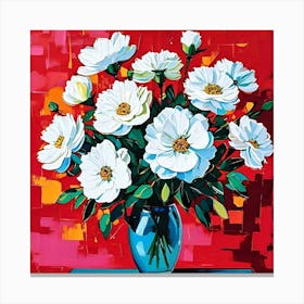 A Pop Art Inspired Painting Of A Bouquet Of White Flowers Using Bold Colors And Contrasting Pattern (6) Canvas Print