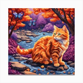 Orange Cat In Autumn Forest Canvas Print