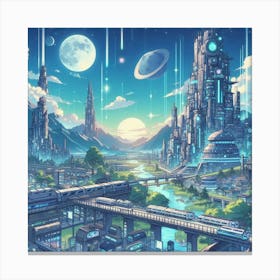 Anime Landscape With Futuristic Technology (5) Canvas Print