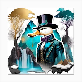 Duck In Top Hat Watercolor Splash Dripping 21 Canvas Print