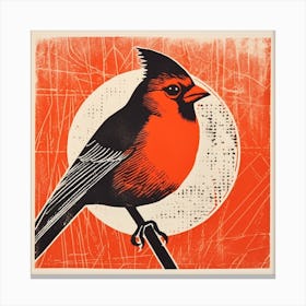 Retro Bird Lithograph Northern Cardinal 3 Canvas Print