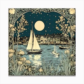 Moonlight Sailboats Canvas Print