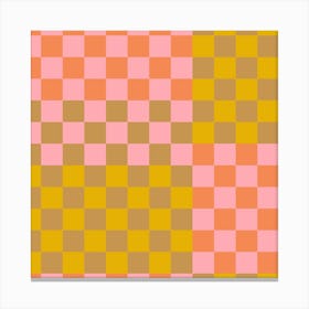 Modern Checkerboard Shapes in Pink Orange and Yellow Canvas Print