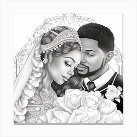 Black Bride And Groom Coloring Page Canvas Print