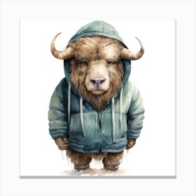 Watercolour Cartoon Muskox In A Hoodie 2 Canvas Print