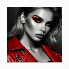 Black And White Portrait Of A Woman With Red Lipstick Canvas Print