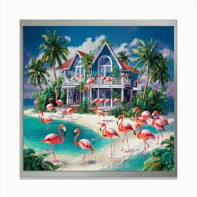 Flamingos On The Beach Canvas Print