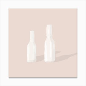 White Bottles On A Pink Background Canvas Print