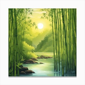 A Stream In A Bamboo Forest At Sun Rise Square Composition 18 Canvas Print
