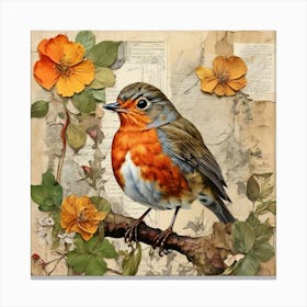 Bird Painting Collage European Robin 3 Art Print 3 Canvas Print