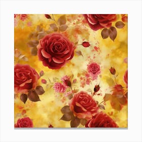 Red Roses On Yellow Background Canvas Print