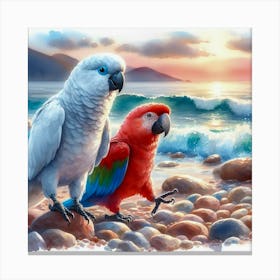 Parrots On The Beach Canvas Print