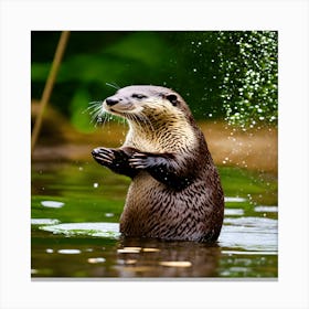 Otter Splashing Water 1 Canvas Print