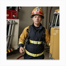 Firefighter In Uniform Canvas Print