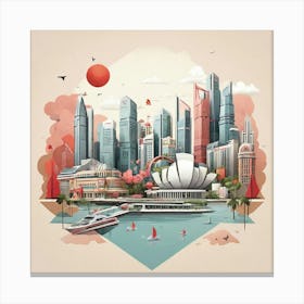 Singapore Geometric City Illustration Art Print 2 Canvas Print