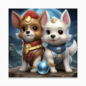 Mystical Two Dogs On A Rock Canvas Print