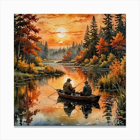 Fishing At Sunset Canvas Print