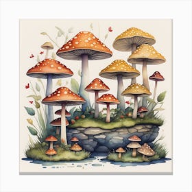 Watercolor Mushrooms Canvas Print
