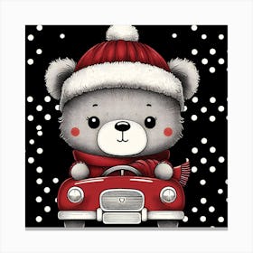 Teddy Bear In Car Canvas Print