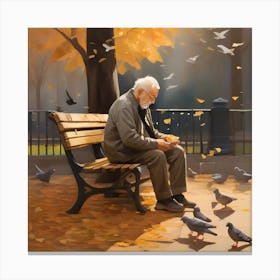 Old Man With Pigeons 2 Canvas Print