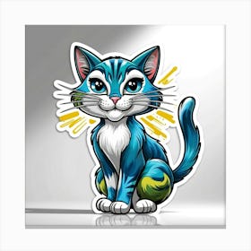 Blue Cat Sticker Canvas Print