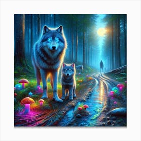 Mystical Forest Wolves Seeking Mushrooms and Crystals 7 Canvas Print