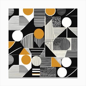 Retro Inspired Linocut Abstract Shapes Black And gold Minimal, 1131 Canvas Print