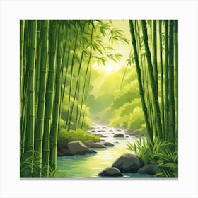 A Stream In A Bamboo Forest At Sun Rise Square Composition 191 Canvas Print
