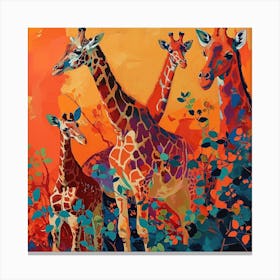 Giraffes Amongst The Leaves Acrylic Style Painting 2 Canvas Print