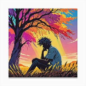 Man Sitting Under A Tree 6 Canvas Print