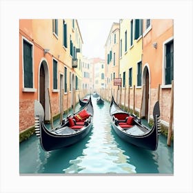 Elegant Venetian Gondolas On A Quiet Canal, Depicted In Soft Watercolor Tones 1 Canvas Print