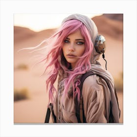 Pink Haired Girl In Desert 1 Canvas Print