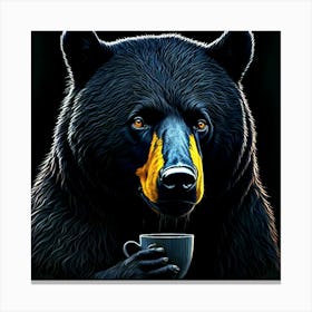 Black Bear Drinking Coffee Canvas Print