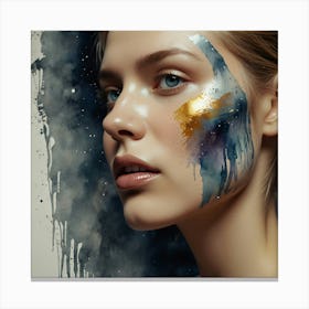 Beautiful Young Woman With Paint On Face Canvas Print