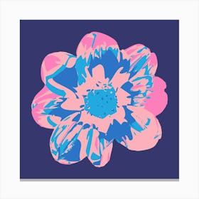 COSMIC COSMOS Single Abstract Floral Summer Bright Flower in Pale Pink Royal Blue on Dark Blue Canvas Print