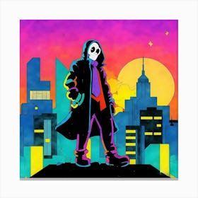 Skeleton On A Rooftop Canvas Print