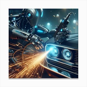 Futuristic Robot Working On Muscle Car 4 Canvas Print