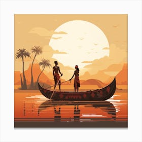 Couple In A Canoe At Sunset Canvas Print