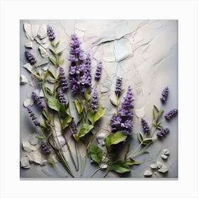 Lavender Flowers On A Stone Wall Canvas Print