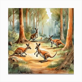 Kangaroos In The Forest Canvas Print