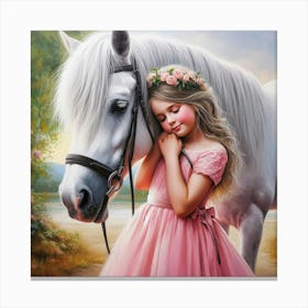 Little Girl With A Horse Canvas Print